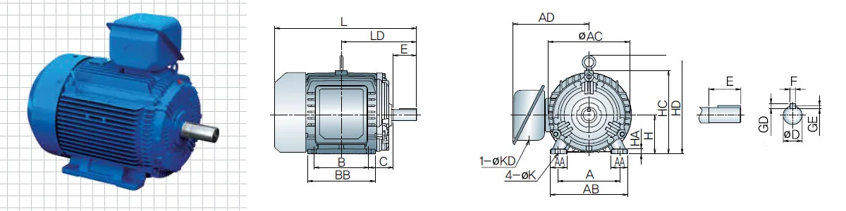 3.7KW / 5HP 4-pole TEFC Induction Motor, Foot Mounted